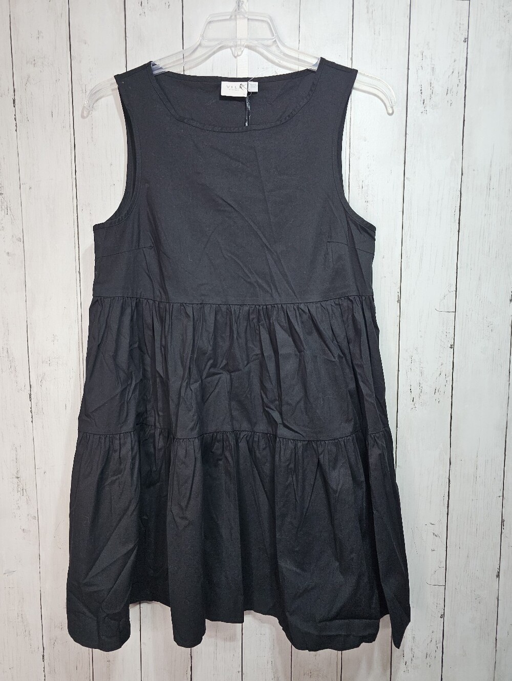 Vila Clothes Women's Black Tiered Cotton Stretch Blend Sleeveless Dress Size 38.